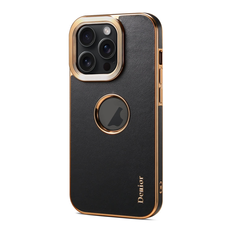 For iPhone 15 Denior Fragrant Calf Texture Electroplating Phone Case(Black) - HoMEdemic™ 