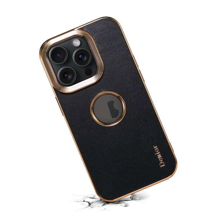For iPhone 15 Denior Fragrant Calf Texture Electroplating Phone Case(Black) - HoMEdemic™ 