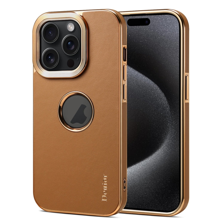 For iPhone 15 Pro Max Denior Fragrant Calf Texture Electroplating Phone Case(Khaki) - HoMEdemic™ 