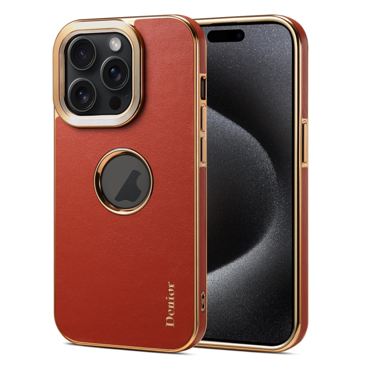 For iPhone 15 Pro Max Denior Fragrant Calf Texture Electroplating Phone Case(Maroon Red) - HoMEdemic™ 
