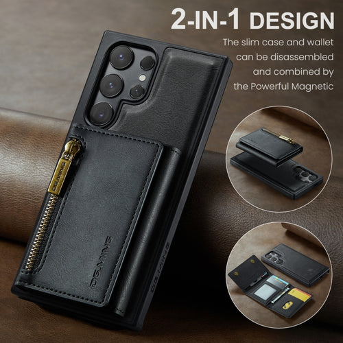 For Samsung Galaxy S24 Ultra 5G DG.MING M5 Series Zip RFID Multi Card Detachable Leather Phone Case(Black) - HoMEdemic™ 