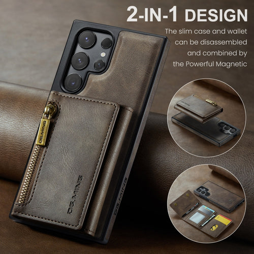 For Samsung Galaxy S24 Ultra 5G DG.MING M5 Series Zip RFID Multi Card Detachable Leather Phone Case(Coffee) - HoMEdemic™ 