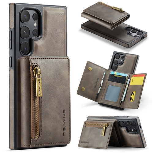 For Samsung Galaxy S24 Ultra 5G DG.MING M5 Series Zip RFID Multi Card Detachable Leather Phone Case(Coffee) - HoMEdemic™ 