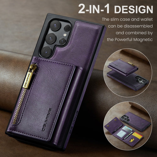 For Samsung Galaxy S24 Ultra 5G DG.MING M5 Series Zip RFID Multi Card Detachable Leather Phone Case(Purple) - HoMEdemic™ 