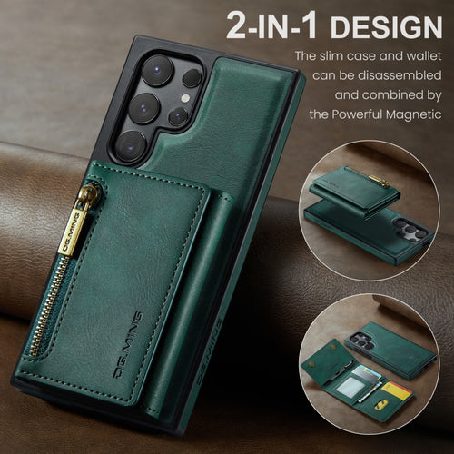 For Samsung Galaxy S24 Ultra 5G DG.MING M5 Series Zip RFID Multi Card Detachable Leather Phone Case(Green) - HoMEdemic™ 