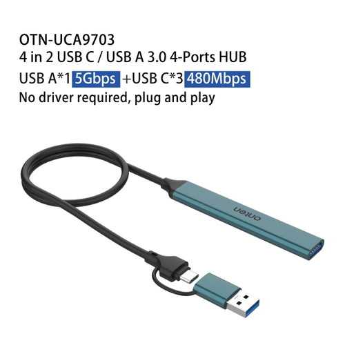 Onten UCA9703 4 in 2 USB 3.0 + Type-C to 3 Type-C + USB HUB Docking Station (Pine Needle Green) - HoMEdemic™ 