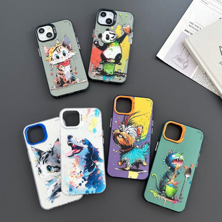 For iPhone 15 Pro Cartoon Animal Graffiti PC + TPU Phone Case(White Face Cat) - HoMEdemic™ 