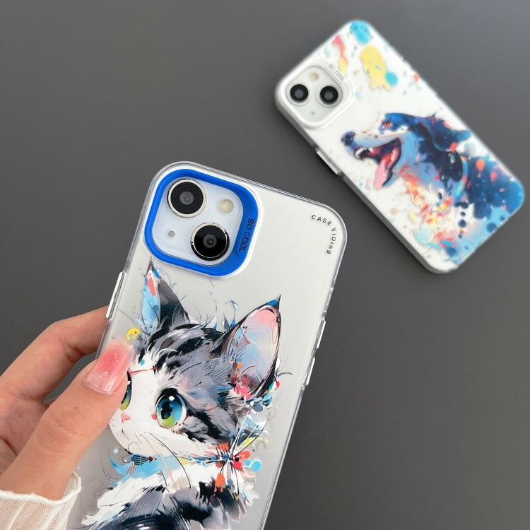 For iPhone 15 Pro Cartoon Animal Graffiti PC + TPU Phone Case(White Face Cat) - HoMEdemic™ 