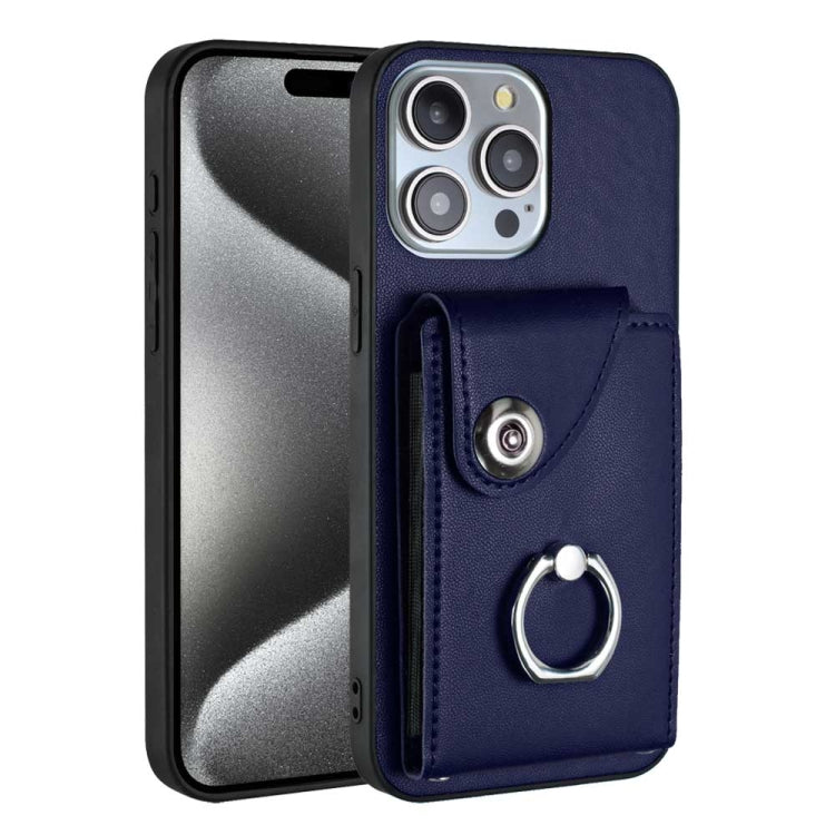 For iPhone 15 Pro Organ Card Bag Ring Holder Phone Case(Blue) - HoMEdemic™ 