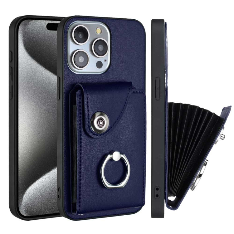 For iPhone 15 Pro Organ Card Bag Ring Holder Phone Case(Blue) - HoMEdemic™ 