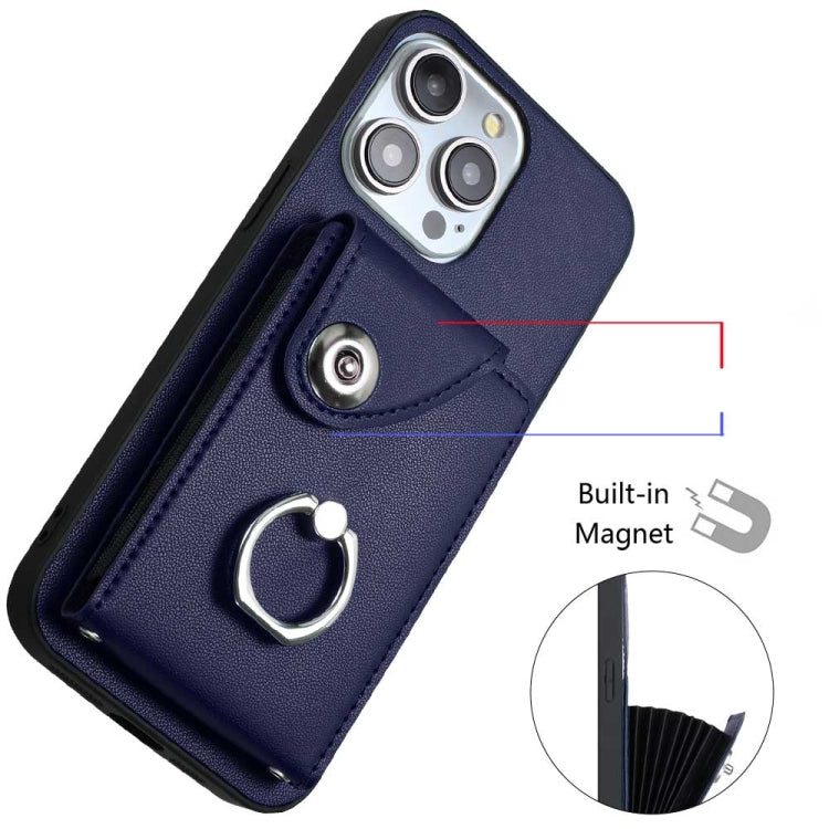 For iPhone 15 Pro Organ Card Bag Ring Holder Phone Case(Blue) - HoMEdemic™ 