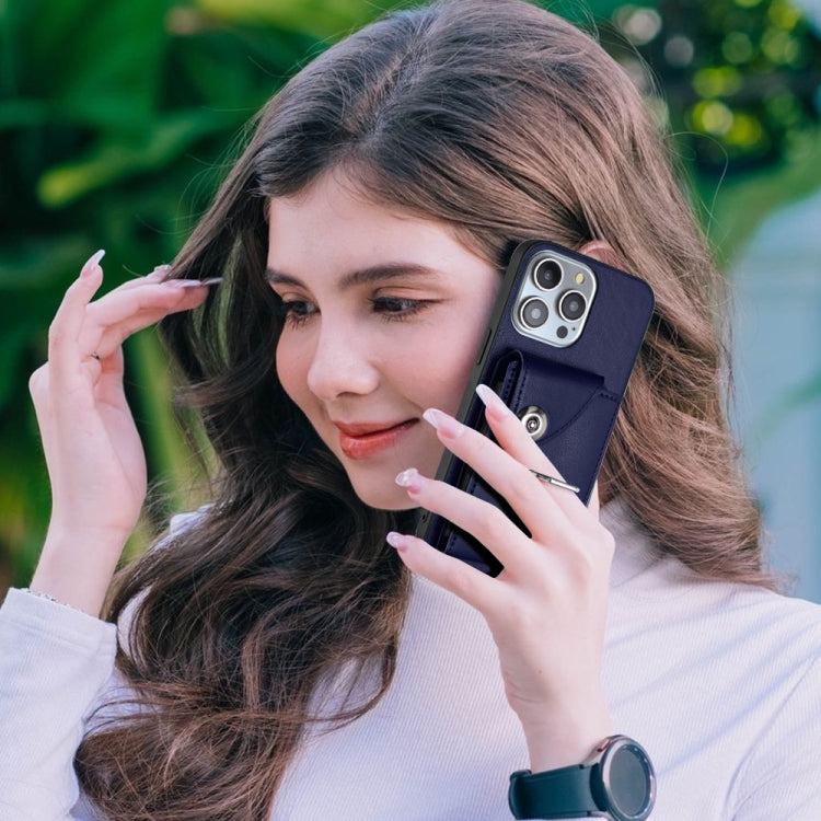 For iPhone 15 Pro Organ Card Bag Ring Holder Phone Case(Blue) - HoMEdemic™ 