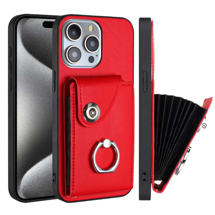 For iPhone 15 Pro Organ Card Bag Ring Holder Phone Case(Red) - HoMEdemic™ 