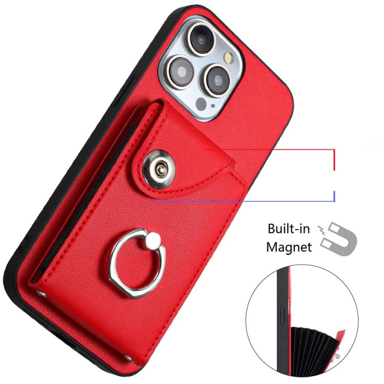For iPhone 15 Pro Organ Card Bag Ring Holder Phone Case(Red) - HoMEdemic™ 