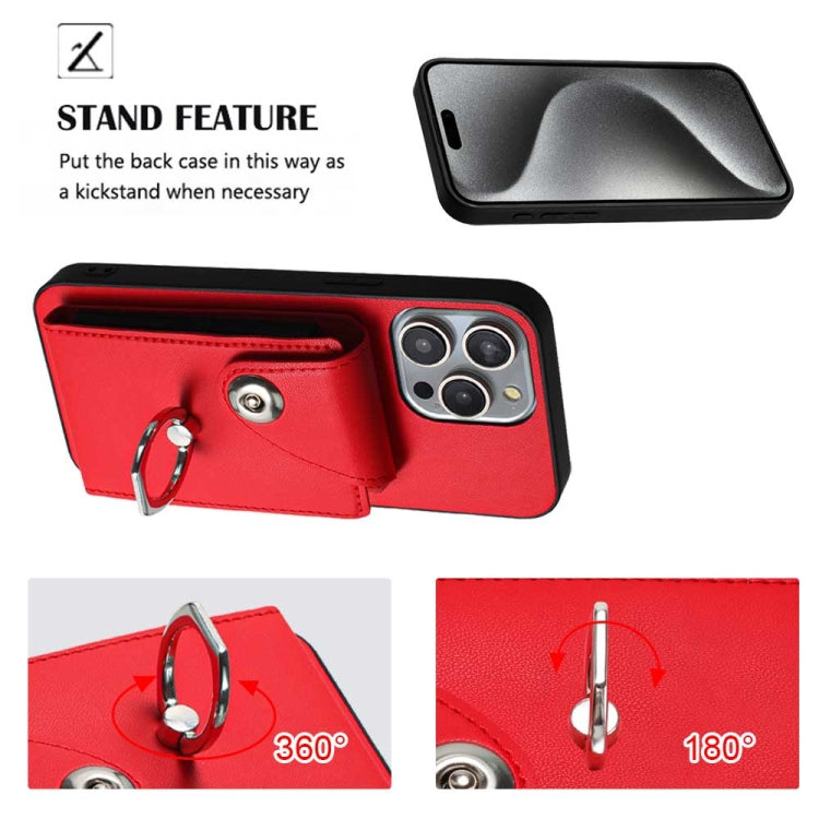 For iPhone 15 Pro Organ Card Bag Ring Holder Phone Case(Red) - HoMEdemic™ 