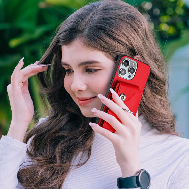 For iPhone 15 Pro Organ Card Bag Ring Holder Phone Case(Red) - HoMEdemic™ 