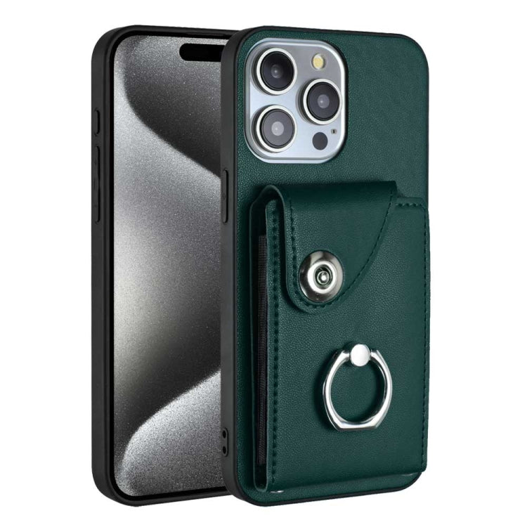 For iPhone 15 Pro Organ Card Bag Ring Holder Phone Case(Green) - HoMEdemic™ 