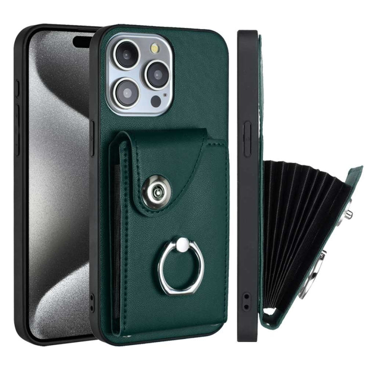 For iPhone 15 Pro Organ Card Bag Ring Holder Phone Case(Green) - HoMEdemic™ 