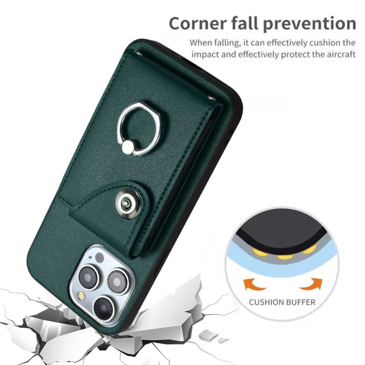 For iPhone 15 Pro Organ Card Bag Ring Holder Phone Case(Green) - HoMEdemic™ 