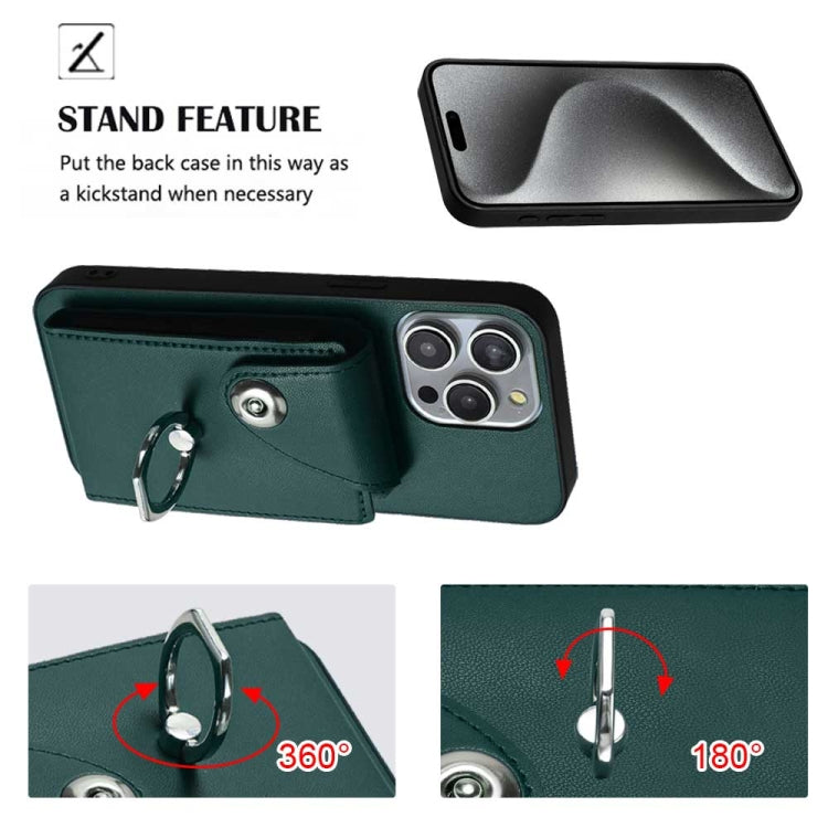 For iPhone 15 Pro Organ Card Bag Ring Holder Phone Case(Green) - HoMEdemic™ 