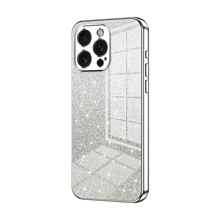For iPhone 15 Pro Max Gradient Glitter Powder Electroplated Phone Case(Silver) - HoMEdemic™ 