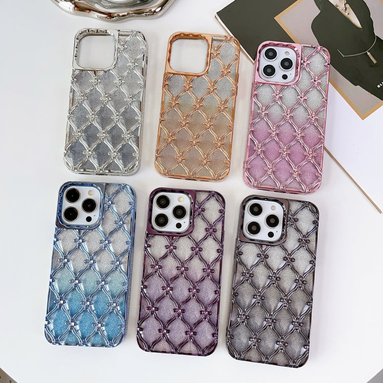 For iPhone 15 Pro Star Flower Electroplated TPU Phone Case with Gradient Glitter Paper(Pink) - HoMEdemic™ 