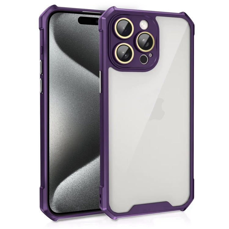 For iPhone 15 Pro Shockproof Acrylic Phone Case with Lens Glass Film(Purple) - HoMEdemic™ 