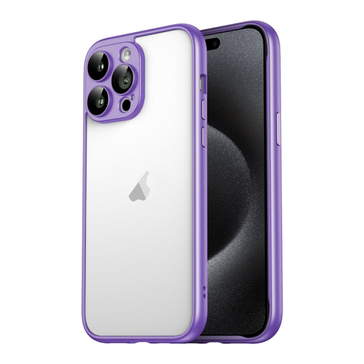 For iPhone 15 Pro Macaron PC Phone Pure Border Frame with Lens Glass Film(Purple) - HoMEdemic™ 