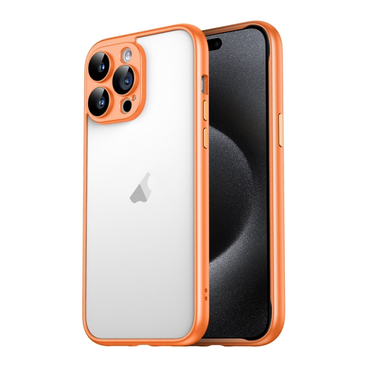 For iPhone 15 Pro Macaron PC Phone Pure Border Frame with Lens Glass Film(Orange) - HoMEdemic™ 