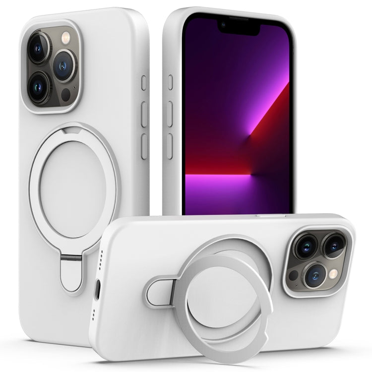 For iPhone 15 Pro Max Liquid Silicone MagSafe Magnetic Phone Case with Ring Holder(White) - HoMEdemic™ 