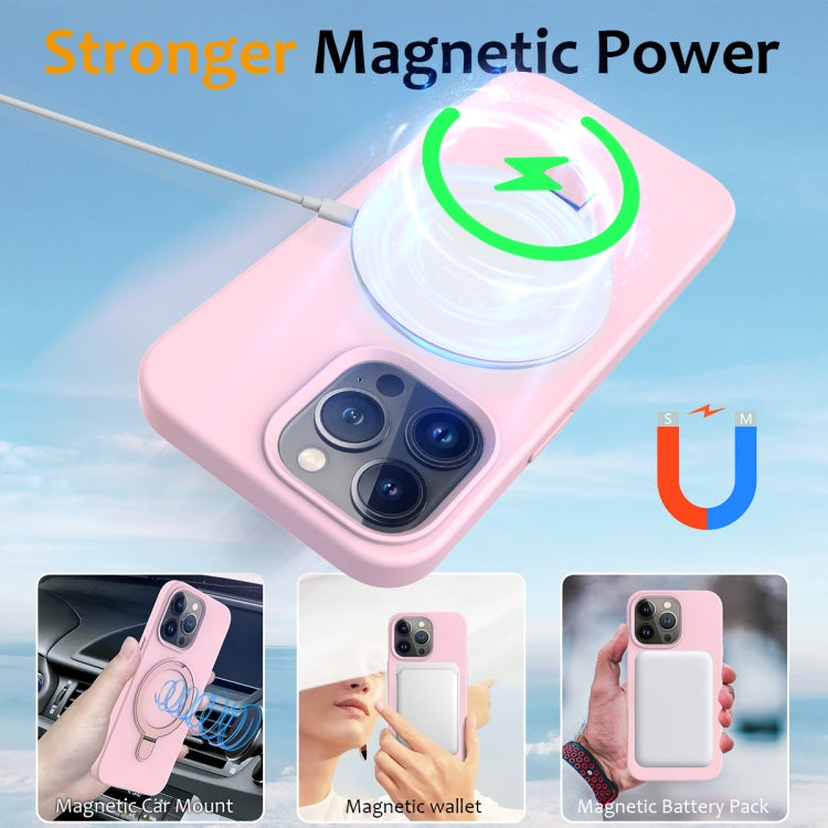 For iPhone 15 Pro Max Liquid Silicone MagSafe Magnetic Phone Case with Ring Holder(Grey Pink) - HoMEdemic™ 