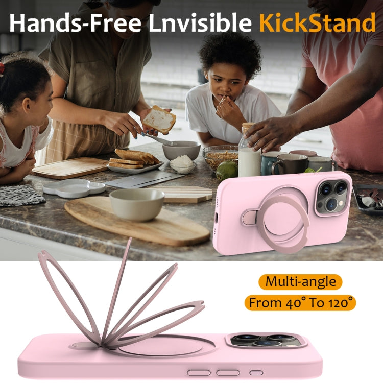 For iPhone 15 Pro Max Liquid Silicone MagSafe Magnetic Phone Case with Ring Holder(Grey Pink) - HoMEdemic™ 