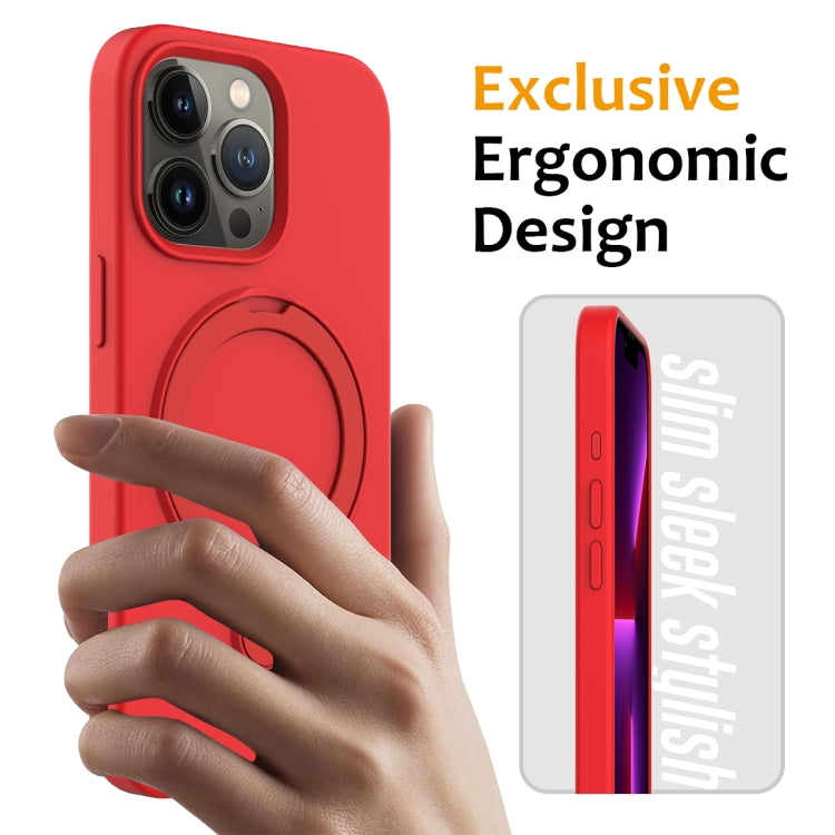 For iPhone 15 Pro Liquid Silicone MagSafe Magnetic Phone Case with Ring Holder(Red) - HoMEdemic™ 