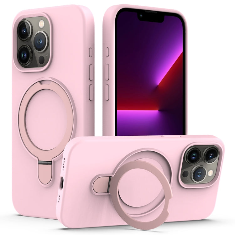 For iPhone 15 Pro Liquid Silicone MagSafe Magnetic Phone Case with Ring Holder(Grey Pink) - HoMEdemic™ 