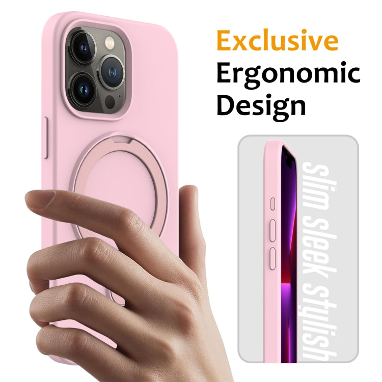 For iPhone 15 Pro Liquid Silicone MagSafe Magnetic Phone Case with Ring Holder(Grey Pink) - HoMEdemic™ 