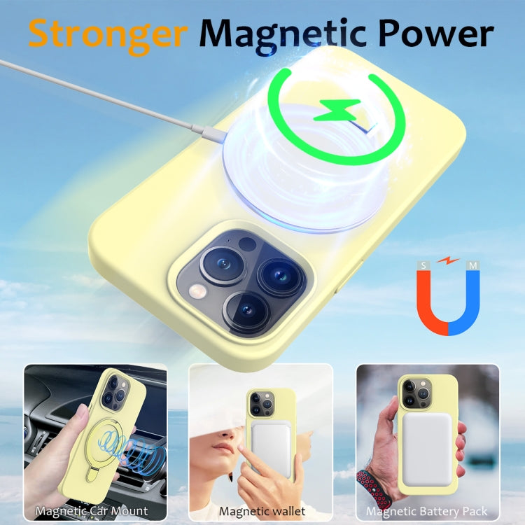 For iPhone 15 Pro Liquid Silicone MagSafe Magnetic Phone Case with Ring Holder(Yellow) - HoMEdemic™ 