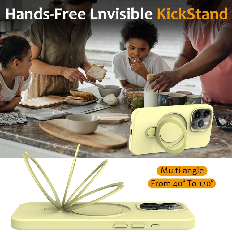 For iPhone 15 Pro Liquid Silicone MagSafe Magnetic Phone Case with Ring Holder(Yellow) - HoMEdemic™ 