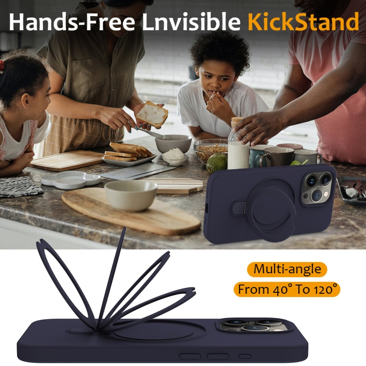 For iPhone 15 Pro Liquid Silicone MagSafe Magnetic Phone Case with Ring Holder(Midnight Blue) - HoMEdemic™ 