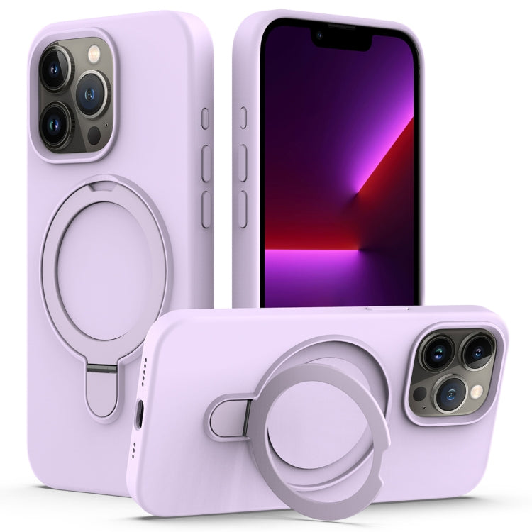 For iPhone 15 Pro Liquid Silicone MagSafe Magnetic Phone Case with Ring Holder(Lilac Purple) - HoMEdemic™ 