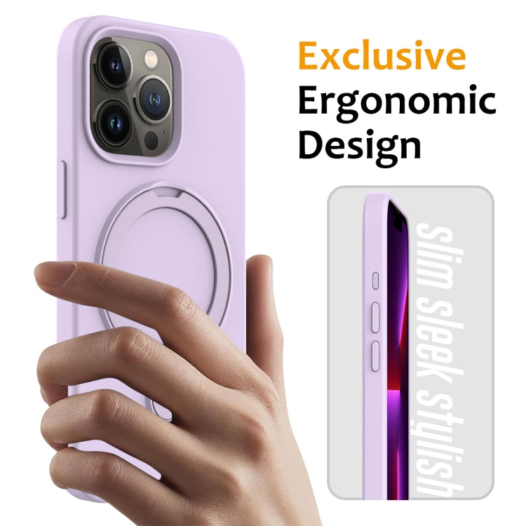 For iPhone 15 Pro Liquid Silicone MagSafe Magnetic Phone Case with Ring Holder(Lilac Purple) - HoMEdemic™ 