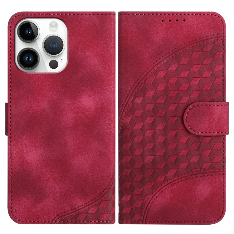 For iPhone 15 Pro Max YX0060 Elephant Head Embossed Phone Leather Case with Lanyard(Rose Red) - HoMEdemic™ 
