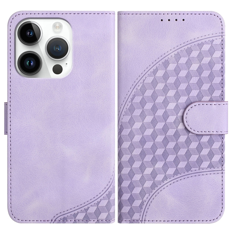 For iPhone 15 Pro YX0060 Elephant Head Embossed Phone Leather Case with Lanyard(Light Purple) - HoMEdemic™ 