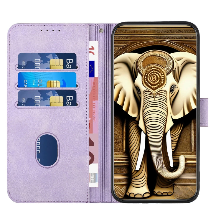 For iPhone 15 Pro YX0060 Elephant Head Embossed Phone Leather Case with Lanyard(Light Purple) - HoMEdemic™ 