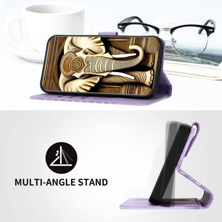 For iPhone 15 Pro YX0060 Elephant Head Embossed Phone Leather Case with Lanyard(Light Purple) - HoMEdemic™ 