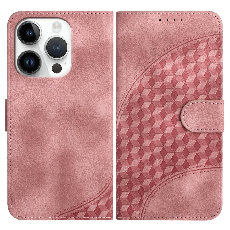 For iPhone 15 Pro YX0060 Elephant Head Embossed Phone Leather Case with Lanyard(Pink) - HoMEdemic™ 