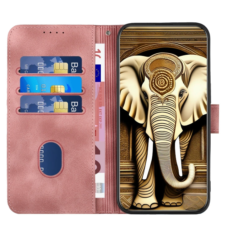 For iPhone 15 Pro YX0060 Elephant Head Embossed Phone Leather Case with Lanyard(Pink) - HoMEdemic™ 
