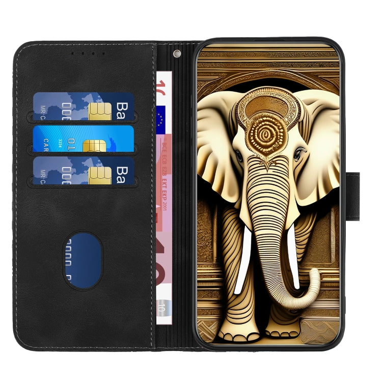 For iPhone 15 Pro YX0060 Elephant Head Embossed Phone Leather Case with Lanyard(Black) - HoMEdemic™ 