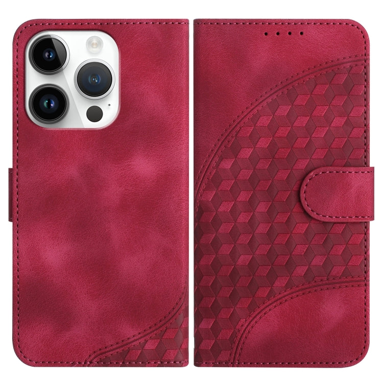 For iPhone 15 Pro YX0060 Elephant Head Embossed Phone Leather Case with Lanyard(Rose Red) - HoMEdemic™ 