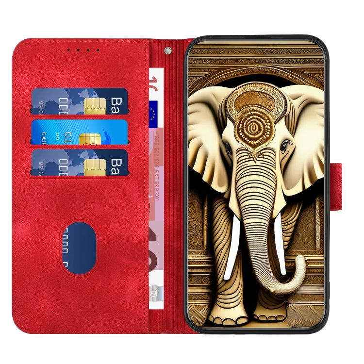 For iPhone 15 Pro YX0060 Elephant Head Embossed Phone Leather Case with Lanyard(Red) - HoMEdemic™ 