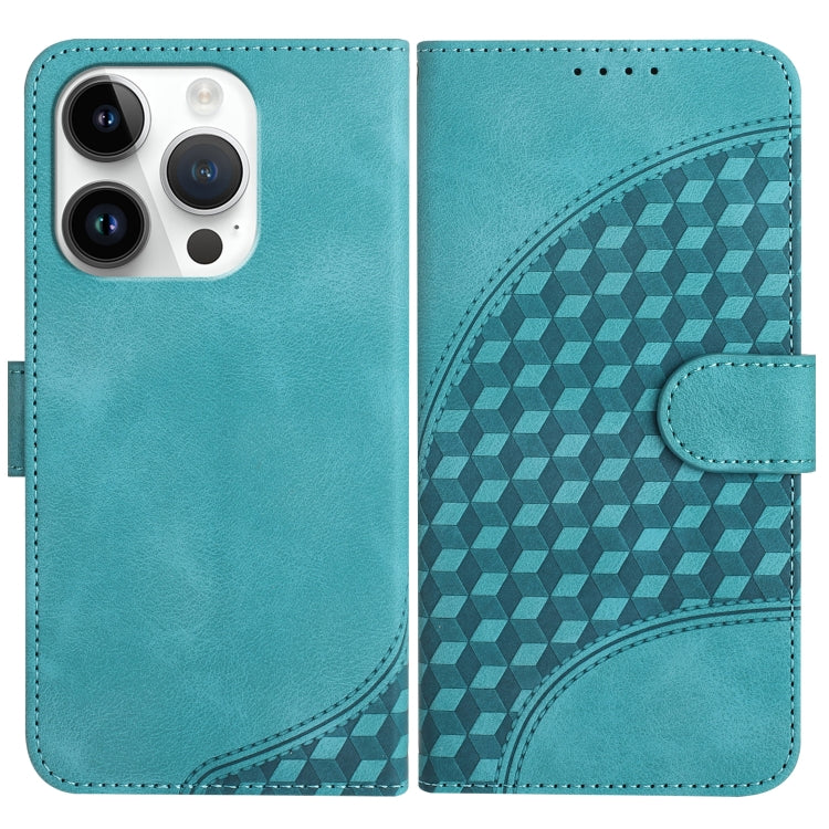 For iPhone 15 Pro YX0060 Elephant Head Embossed Phone Leather Case with Lanyard(Light Blue) - HoMEdemic™ 